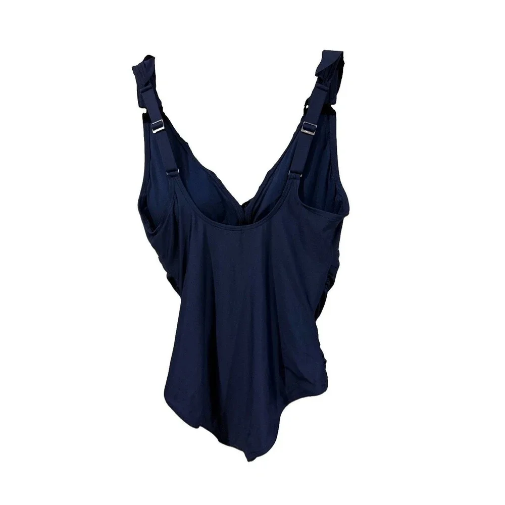 Women’s XL Navy Ruffled One Piece Swimsuit w/adjustable Straps - Picture 3 of 8